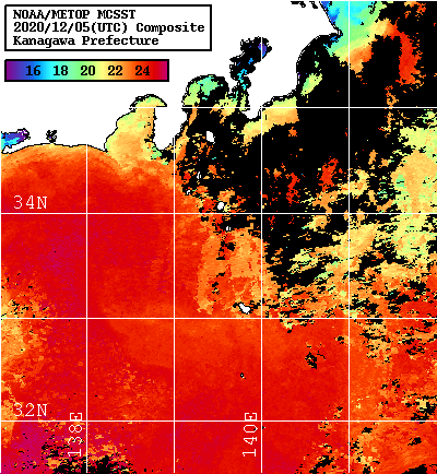 NOAA、MetOp 人工衛星画像 検索結果, 水温分布を図示