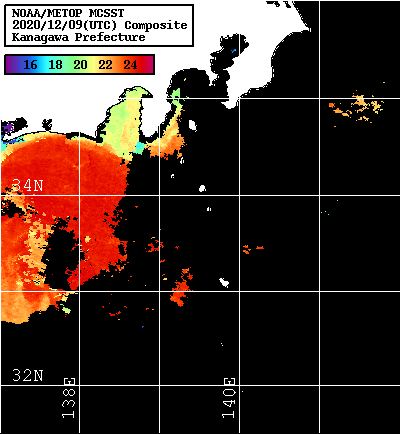 NOAA、MetOp 人工衛星画像 検索結果, 水温分布を図示