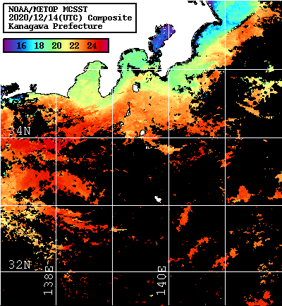 NOAA、MetOp 人工衛星画像 検索結果, 水温分布を図示