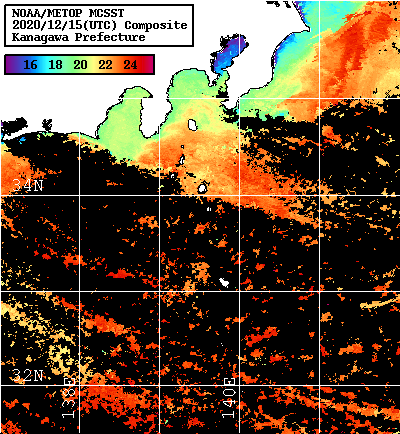 NOAA、MetOp 人工衛星画像 検索結果, 水温分布を図示