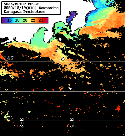 NOAA、MetOp 人工衛星画像 検索結果, 水温分布を図示