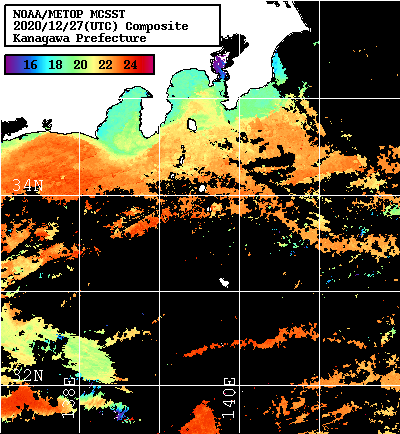 NOAA、MetOp 人工衛星画像 検索結果, 水温分布を図示