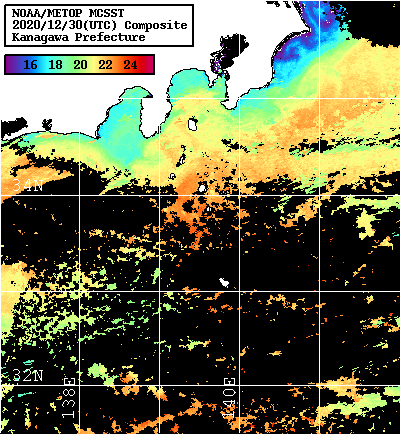 NOAA、MetOp 人工衛星画像 検索結果, 水温分布を図示