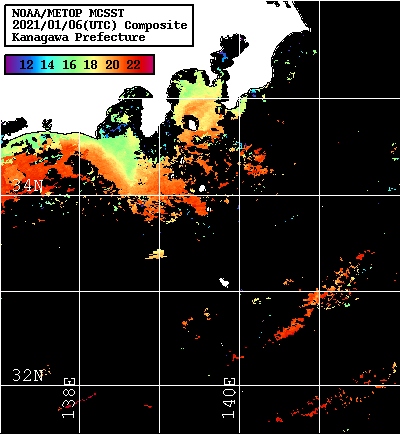 NOAA、MetOp 人工衛星画像 検索結果, 水温分布を図示