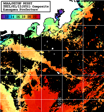 NOAA、MetOp 人工衛星画像 検索結果, 水温分布を図示