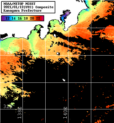 NOAA、MetOp 人工衛星画像 検索結果, 水温分布を図示