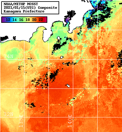 NOAA、MetOp 人工衛星画像 検索結果, 水温分布を図示