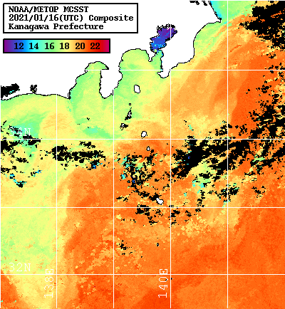 NOAA、MetOp 人工衛星画像 検索結果, 水温分布を図示