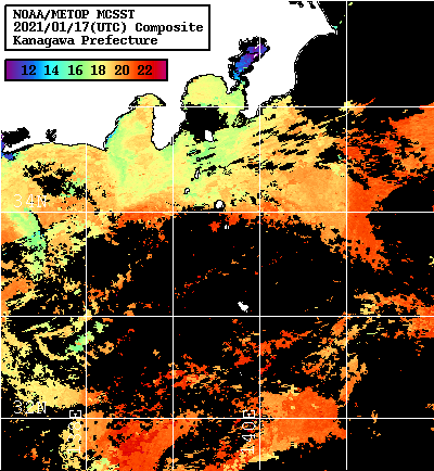 NOAA、MetOp 人工衛星画像 検索結果, 水温分布を図示