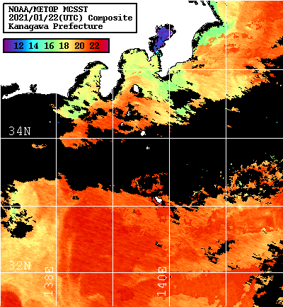 NOAA、MetOp 人工衛星画像 検索結果, 水温分布を図示