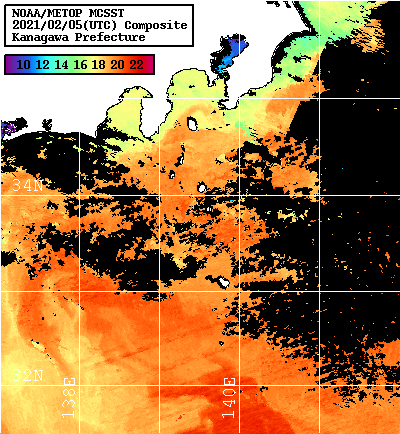 NOAA、MetOp 人工衛星画像 検索結果, 水温分布を図示