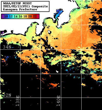 NOAA、MetOp 人工衛星画像 検索結果, 水温分布を図示