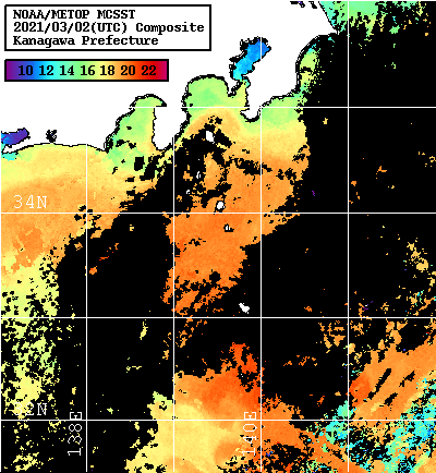 NOAA、MetOp 人工衛星画像 検索結果, 水温分布を図示