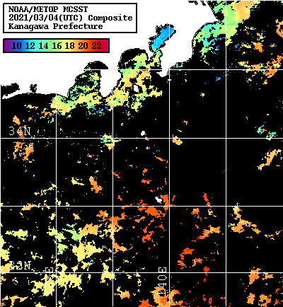 NOAA、MetOp 人工衛星画像 検索結果, 水温分布を図示