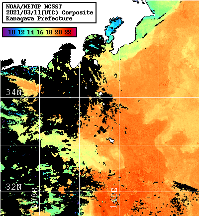 NOAA、MetOp 人工衛星画像 検索結果, 水温分布を図示