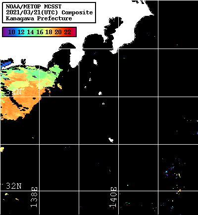 NOAA、MetOp 人工衛星画像 検索結果, 水温分布を図示