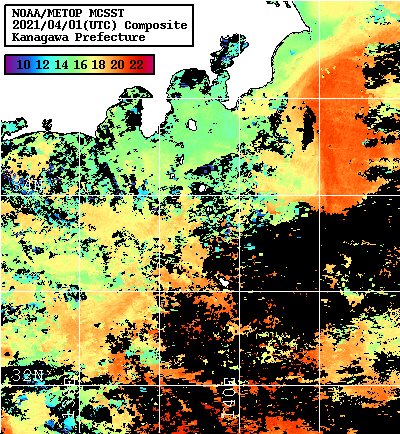 NOAA、MetOp 人工衛星画像 検索結果, 水温分布を図示