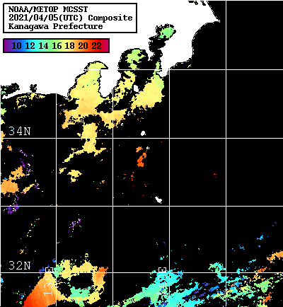 NOAA、MetOp 人工衛星画像 検索結果, 水温分布を図示