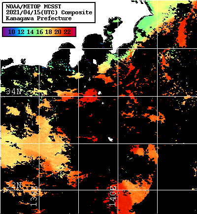 NOAA、MetOp 人工衛星画像 検索結果, 水温分布を図示