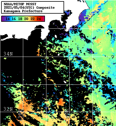 NOAA、MetOp 人工衛星画像 検索結果, 水温分布を図示