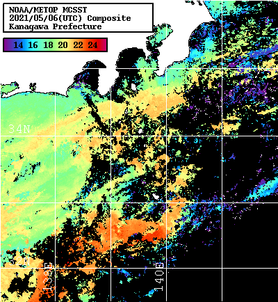 NOAA、MetOp 人工衛星画像 検索結果, 水温分布を図示