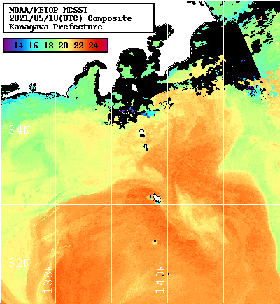 NOAA、MetOp 人工衛星画像 検索結果, 水温分布を図示