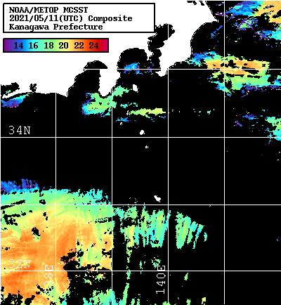 NOAA、MetOp 人工衛星画像 検索結果, 水温分布を図示