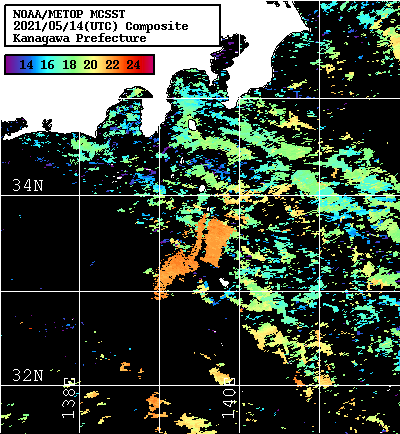 NOAA、MetOp 人工衛星画像 検索結果, 水温分布を図示