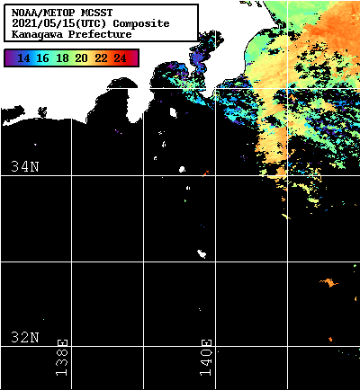 NOAA、MetOp 人工衛星画像 検索結果, 水温分布を図示