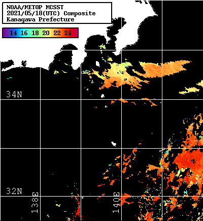 NOAA、MetOp 人工衛星画像 検索結果, 水温分布を図示