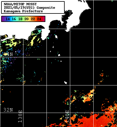 NOAA、MetOp 人工衛星画像 検索結果, 水温分布を図示