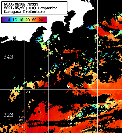 NOAA、MetOp 人工衛星画像 検索結果, 水温分布を図示