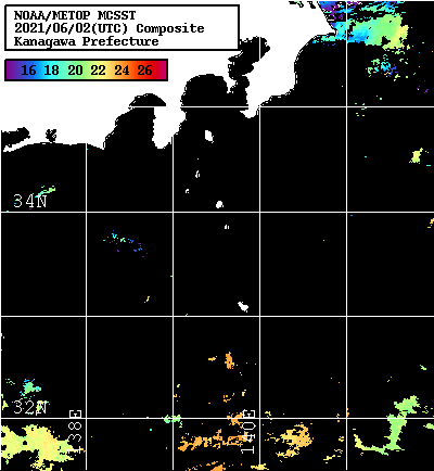 NOAA、MetOp 人工衛星画像 検索結果, 水温分布を図示
