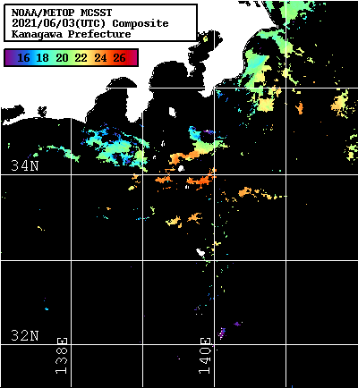 NOAA、MetOp 人工衛星画像 検索結果, 水温分布を図示
