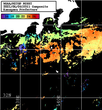 NOAA、MetOp 人工衛星画像 検索結果, 水温分布を図示