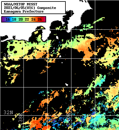 NOAA、MetOp 人工衛星画像 検索結果, 水温分布を図示