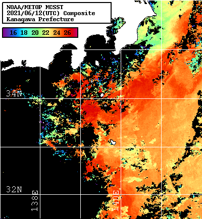 NOAA、MetOp 人工衛星画像 検索結果, 水温分布を図示