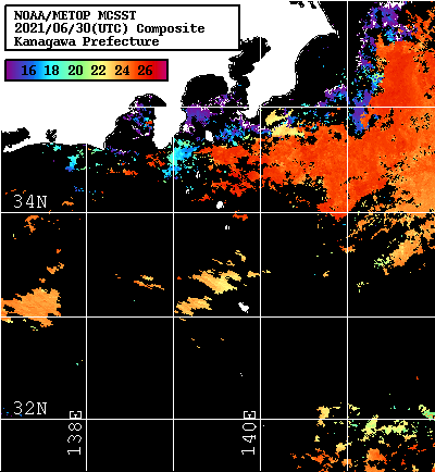 NOAA、MetOp 人工衛星画像 検索結果, 水温分布を図示