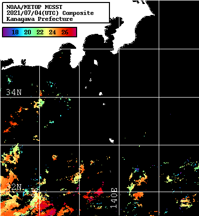 NOAA、MetOp 人工衛星画像 検索結果, 水温分布を図示