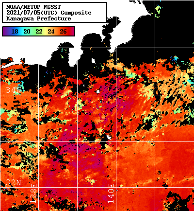 NOAA、MetOp 人工衛星画像 検索結果, 水温分布を図示