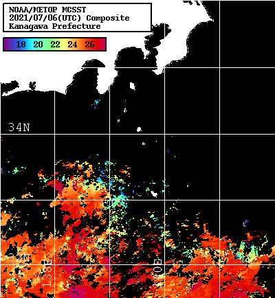 NOAA、MetOp 人工衛星画像 検索結果, 水温分布を図示