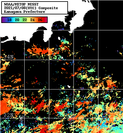 NOAA、MetOp 人工衛星画像 検索結果, 水温分布を図示