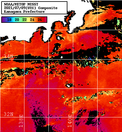 NOAA、MetOp 人工衛星画像 検索結果, 水温分布を図示