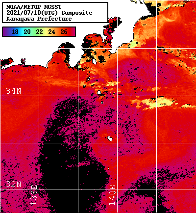 NOAA、MetOp 人工衛星画像 検索結果, 水温分布を図示