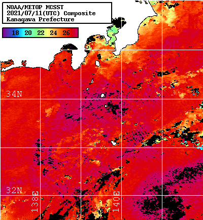 NOAA、MetOp 人工衛星画像 検索結果, 水温分布を図示
