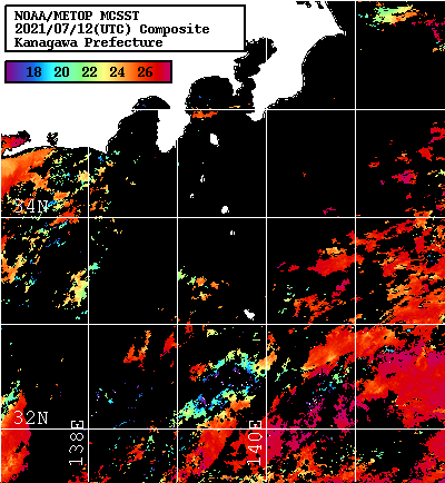 NOAA、MetOp 人工衛星画像 検索結果, 水温分布を図示