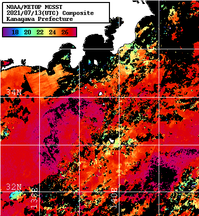 NOAA、MetOp 人工衛星画像 検索結果, 水温分布を図示