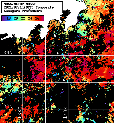 NOAA、MetOp 人工衛星画像 検索結果, 水温分布を図示
