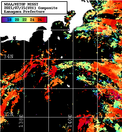 NOAA、MetOp 人工衛星画像 検索結果, 水温分布を図示