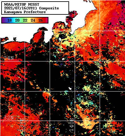NOAA、MetOp 人工衛星画像 検索結果, 水温分布を図示